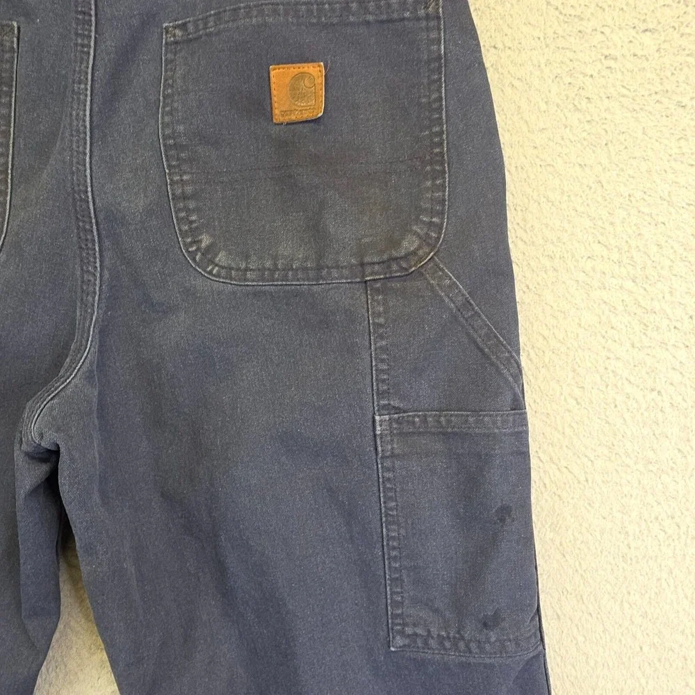 Carhartt Pants Mens 32x32 Blue Dungaree Fit Stained Ripped‎ Thrashed Carpenter